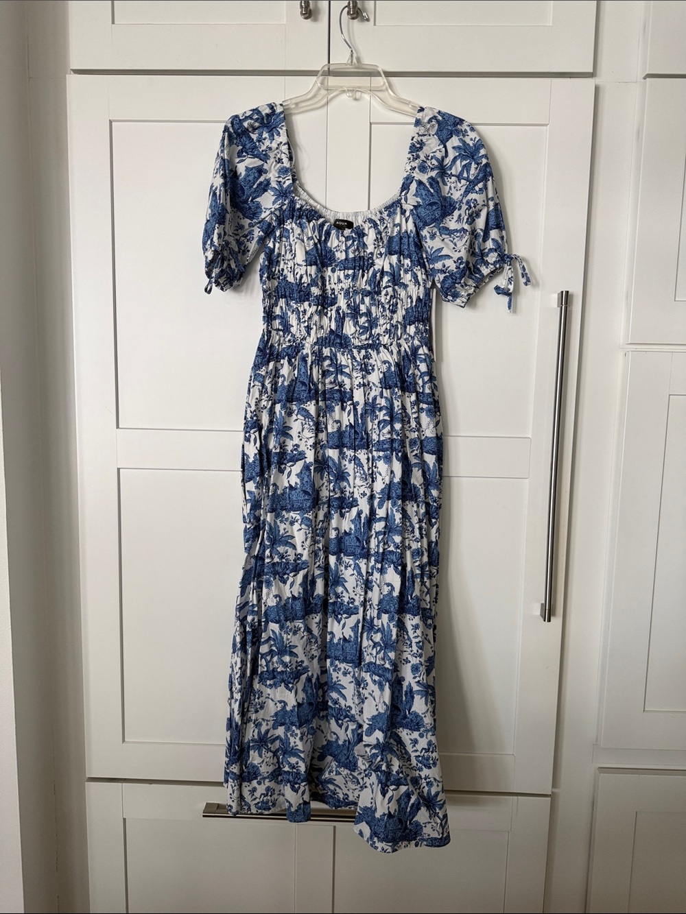 Aqua Blue & White Floral Maxi Dress